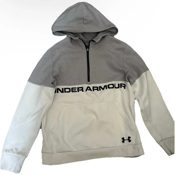 Under Armour Youth 1/4 Zip Hoodie White Grey Size Large - Picture 1 of 3